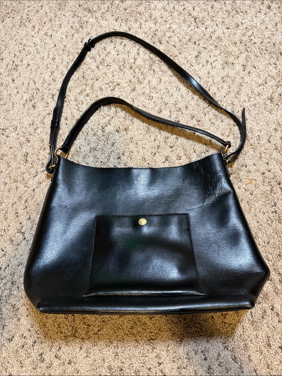Polo Ralph Lauren Handbags - Polo by Ralph Lauren Black Leather Shoulder Bag with Front Snap Pocket